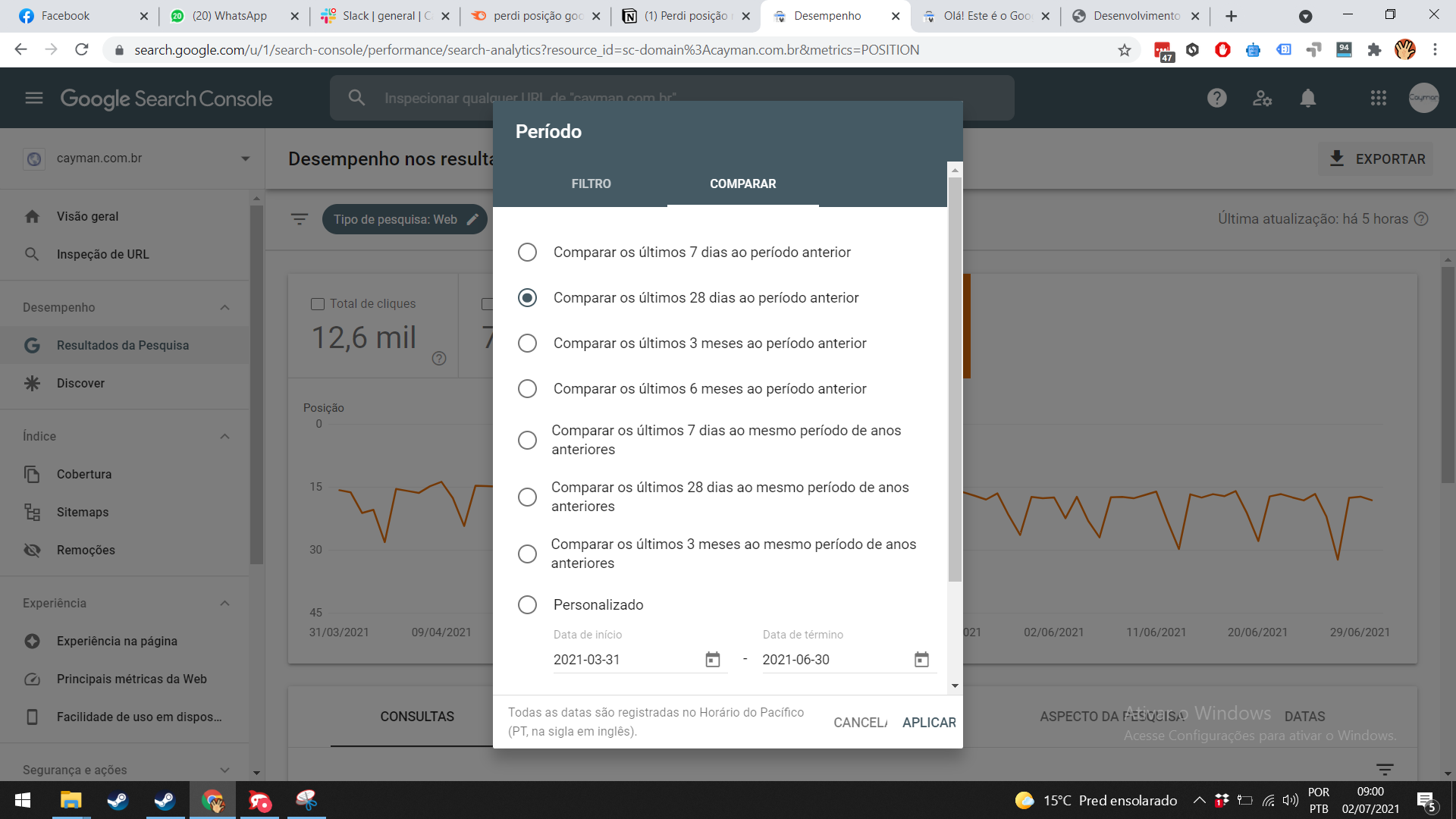 comparar período google search console